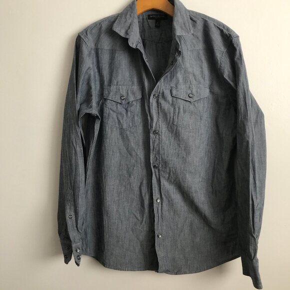 Banana Republic Western Pearl Snap Denim Shirt Blue Mens M - Picture 1 of 9